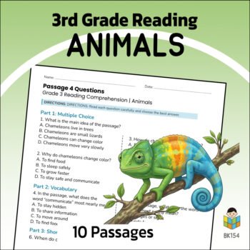 3rd Grade Animal Reading Comprehension Worksheets | 10 Passages & Answer Keys