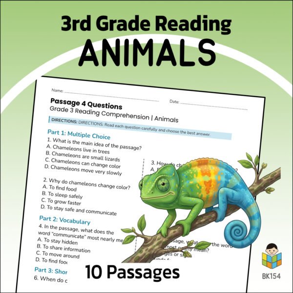 3rd Grade Animal Reading Comprehension Worksheets | 10 Passages & Answer Keys