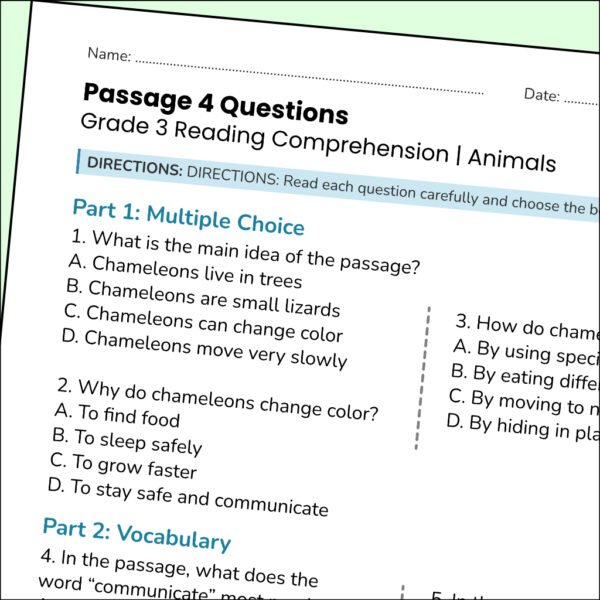 3rd Grade Animal Reading Comprehension Worksheets | 10 Passages & Answer Keys