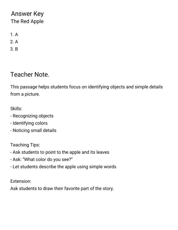 Food articlr01 Kindergarten Apple Reading Comprehension Worksheets | 5 Stories & Answer Keys