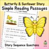 Kindergarten Butterfly Reading Comprehension Worksheets | 5 Stories & Answer Keys