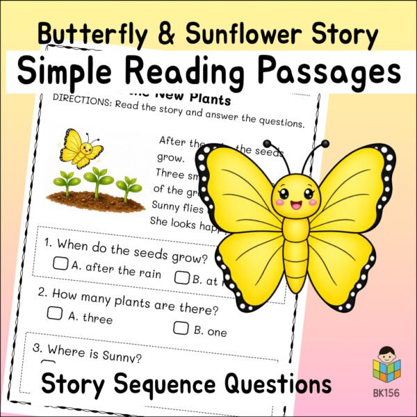 Kindergarten Butterfly Reading Comprehension Worksheets | 5 Stories & Answer Keys