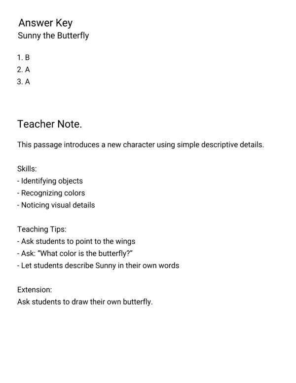 Kindergarten Butterfly Reading Comprehension Worksheets | 5 Stories & Answer Keys