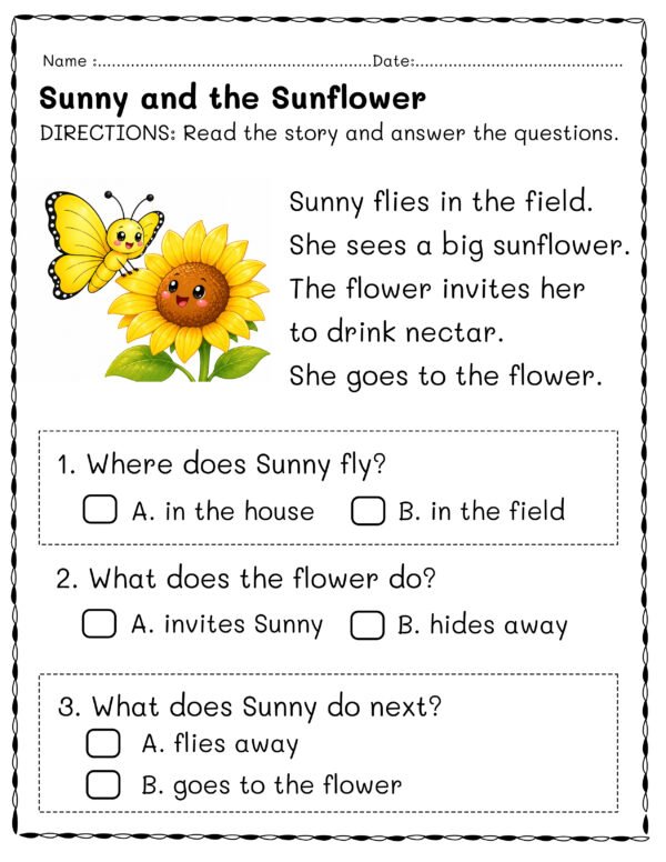 Kindergarten Butterfly Reading Comprehension Worksheets | 5 Stories & Answer Keys