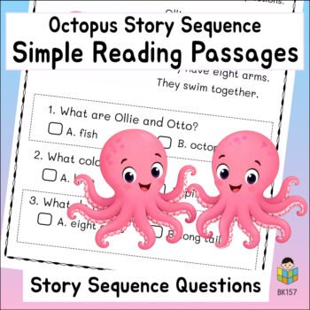 Kindergarten Octopus Reading Comprehension Worksheets | 5 Stories & Answer Keys