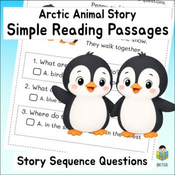 Kindergarten Penguin Reading Comprehension Worksheets | 5 Short Stories & Answer Keys