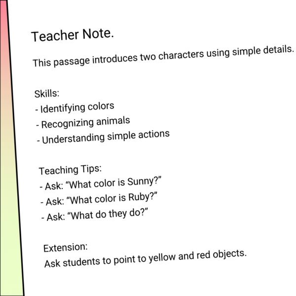 Sunny and Ruby Reading Comprehension Worksheets | 5 Short Stories & Answer Keys