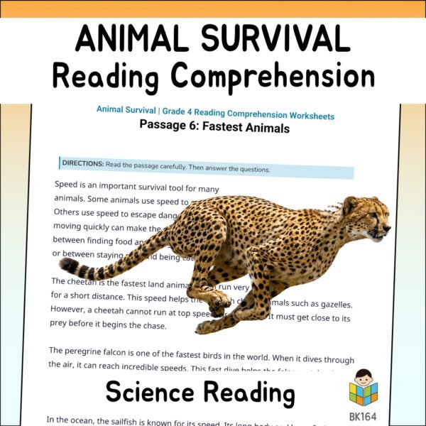 4th Grade Animal Survival Reading Comprehension Worksheets | 10 Passages & Answer Keys