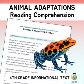 4th Grade Animal Adaptations Reading Comprehension Worksheets | 10 Passages & Answer Keys