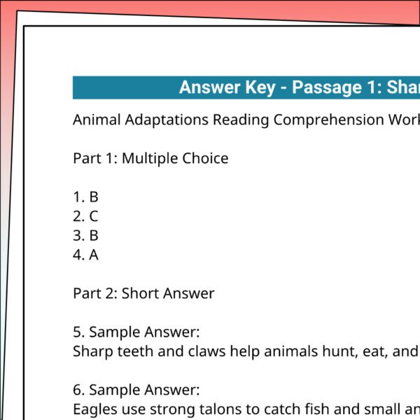 4th Grade Animal Adaptations Reading Comprehension Worksheets | 10 Passages & Answer Keys