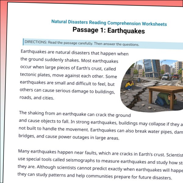 TPT603-G8-Secrets in the Windmill 4th Grade Natural Disasters Reading Comprehension Worksheets | 10 Passages & Answer Keys