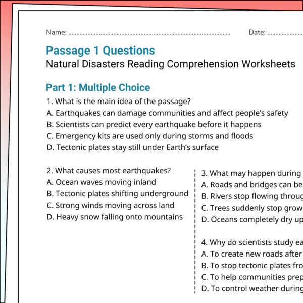 TPT603-G8-Secrets in the Windmill 4th Grade Natural Disasters Reading Comprehension Worksheets | 10 Passages & Answer Keys