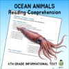 4th Grade Ocean Animals Reading Comprehension Worksheets | 10 Passages & Answer Keys