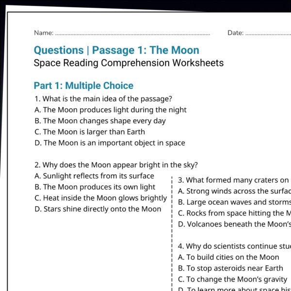 4th Grade Space Reading Comprehension Worksheets | 10 Passages & Answer Keys