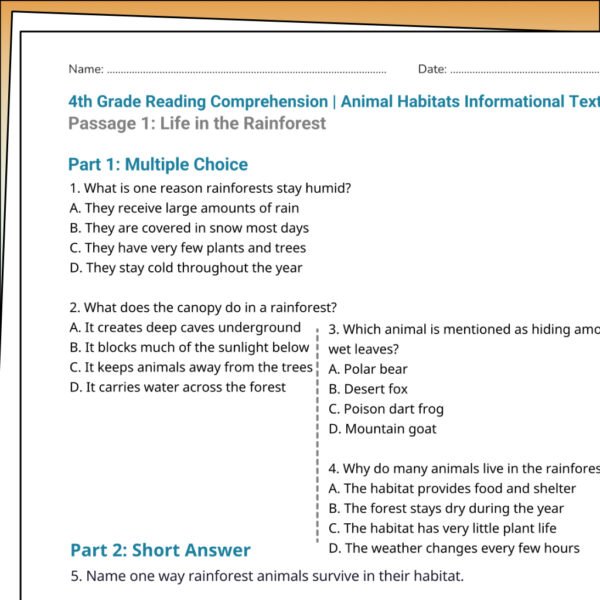 TPT603-G8-Secrets in the Windmill 4th Grade Ocean Animals Reading Comprehension Worksheets | 10 Passages & Answer Keys