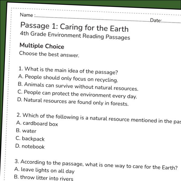 4th Grade Environment Reading Comprehension Worksheets | 10 Passages & Answer Keys