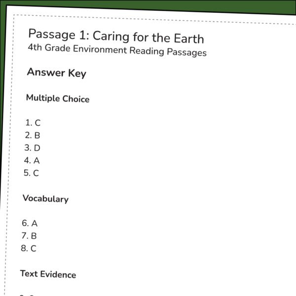 4th Grade Environment Reading Comprehension Worksheets | 10 Passages & Answer Keys