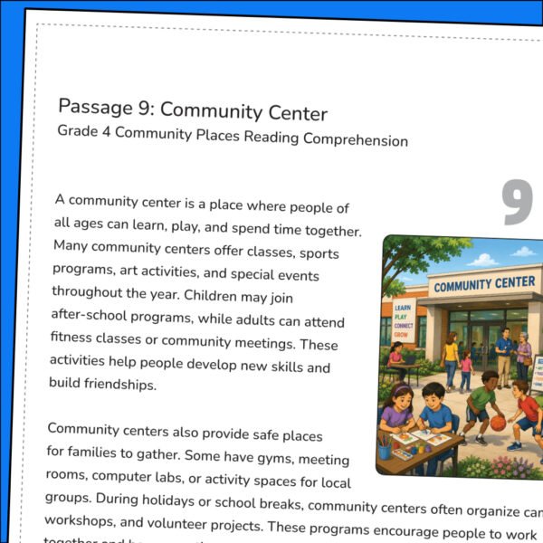 Grade 4 Community Places Reading Comprehension
