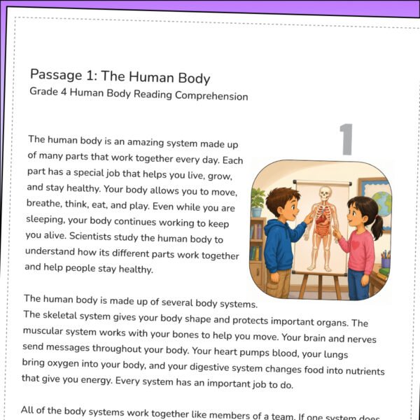 4th Grade Human Body Reading Comprehension Worksheets | 10 Science Passages