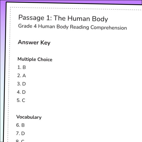 4th Grade Human Body Reading Comprehension Worksheets | 10 Science Passages