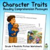 4th Grade Character Traits Reading Comprehension Worksheets | Fiction Passages & Text Evidence