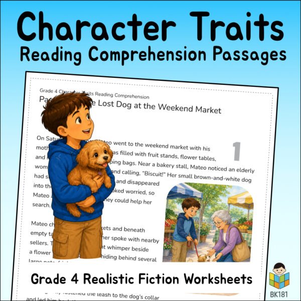 4th Grade Character Traits Reading Comprehension Worksheets | Fiction Passages & Text Evidence