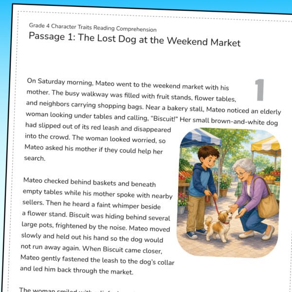 4th Grade Character Traits Reading Comprehension Worksheets | Fiction Passages & Text Evidence