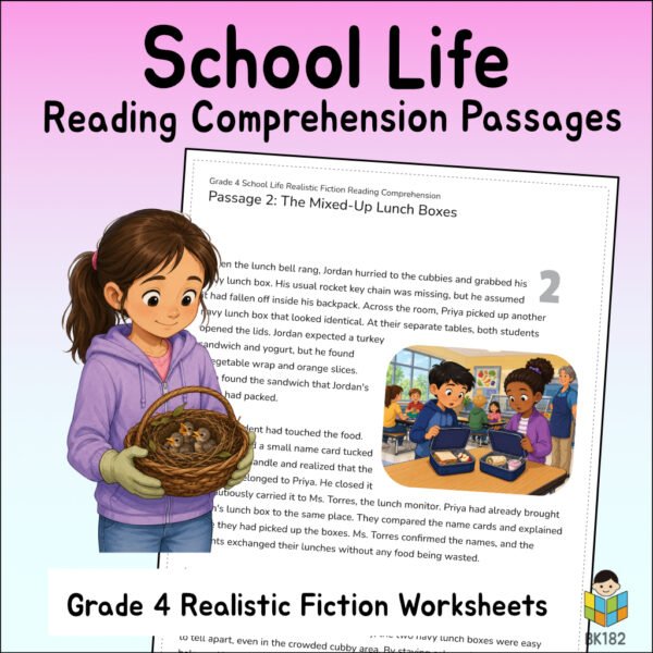 4th Grade Realistic Fiction Reading Comprehension Worksheets | School Stories & Text Evidence
