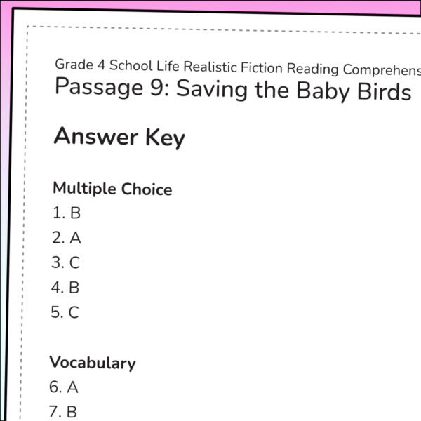 4th Grade School Life Reading Comprehension Passages | Realistic Fiction & Text Evidence