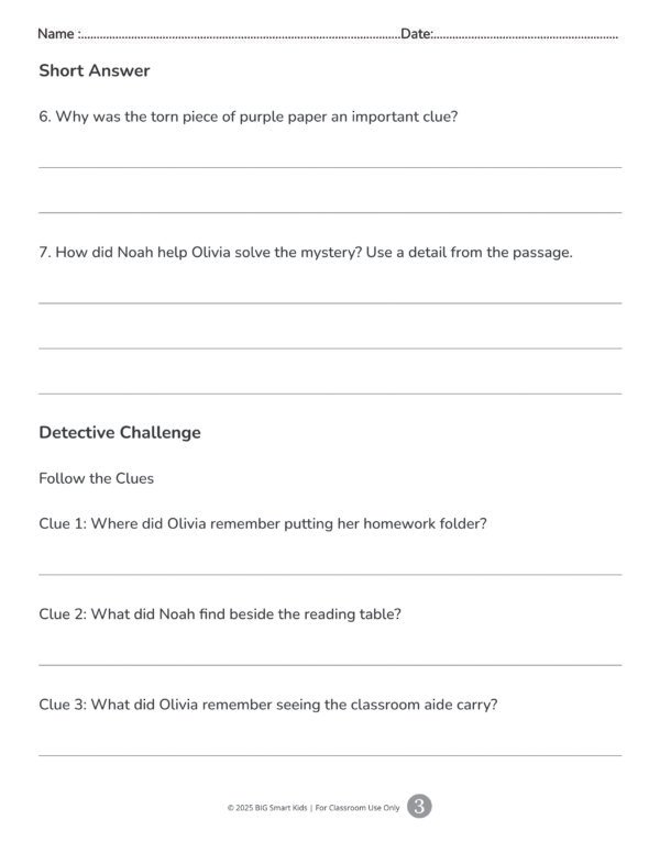 3rd Grade Reading Comprehension Mystery Worksheets | Inference, Evidence & Critical Thinking
