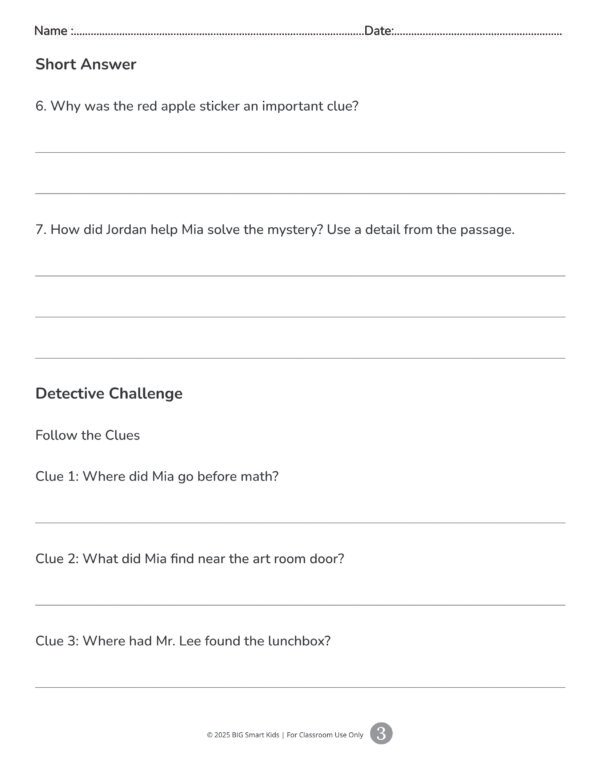 3rd Grade Detective Reading Comprehension Worksheets | Clues, Inference & Conclusions