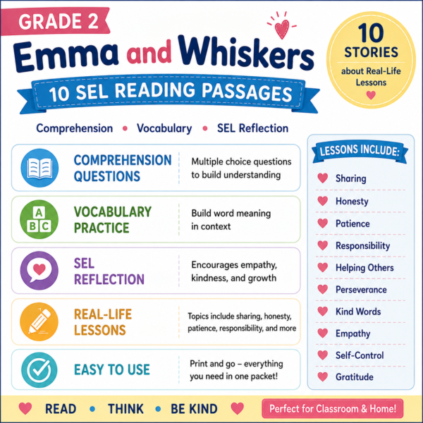 2nd Grade Reading Comprehension & SEL Activities | Kindness, Empathy & Character Skills