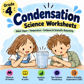 4th Grade Science Condensation Worksheets | Water Vapor, Temperature, Data Analysis & CER