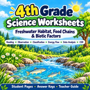 4th Grade Science Worksheets | Freshwater Habitat, Food Chains & Biotic Factors