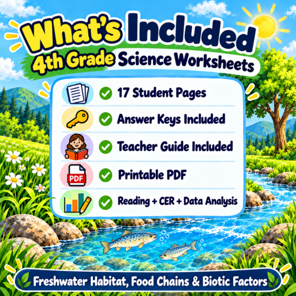 4th Grade Science Worksheets | Freshwater Habitat, Food Chains & Biotic Factors
