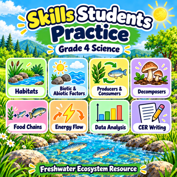 4th Grade Science Worksheets | Freshwater Habitat, Food Chains & Biotic Factors