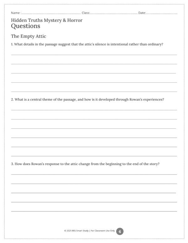 TPT661 Psychological Mystery Reading Worksheets for 9th–10th Grade | Suspense Stories & Literary Analysis