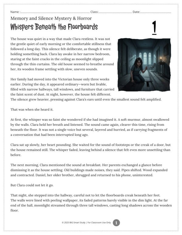 Mystery & Suspense Reading Comprehension Worksheets for Grades 9–10 | 5 Short Stories & Literary Analysis