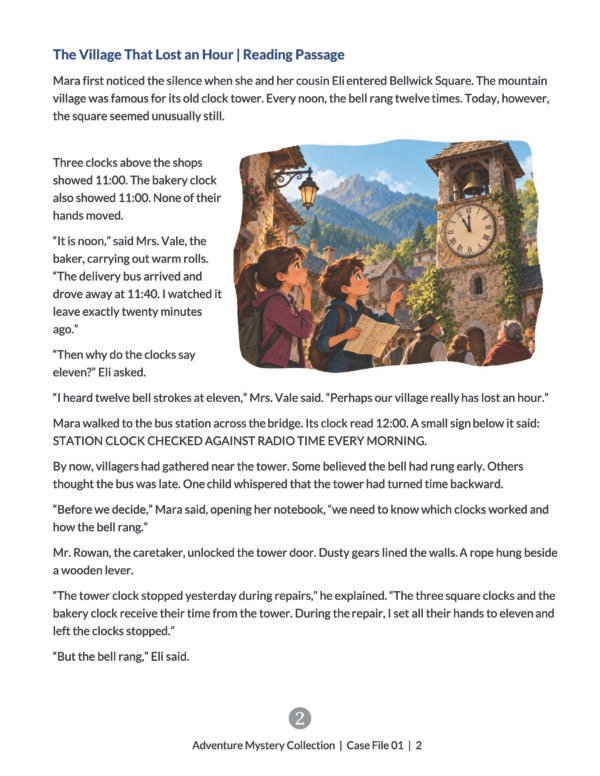 The Village That Lost an Hour | Grades 4–5 Mystery Reading Comprehension