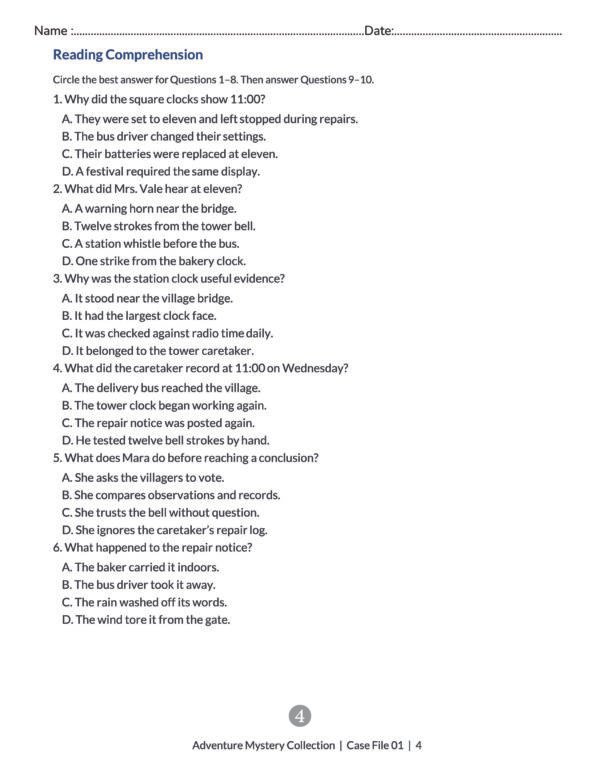 The Village That Lost an Hour | Grades 4–5 Mystery Reading Comprehension